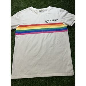 Mens Burberry White Cotton Rare Vintage Rainbow-Logo Reissue (1995) Small